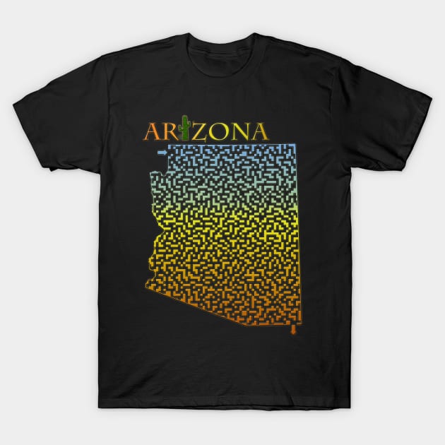 Arizona State Outline Desert Themed Maze & Labyrinth T-Shirt by gorff